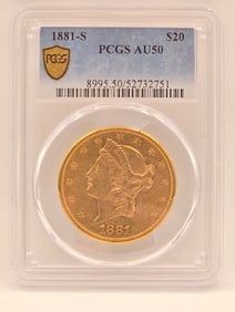1881-S United States Liberty Head Double Eagle $20.00 Gold Piece PCGS AU 50