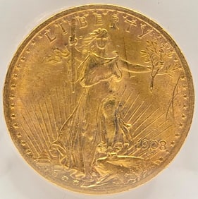 1908 No Motto United States Saint-Gaudens Double Eagle $20.00 Gold Piece