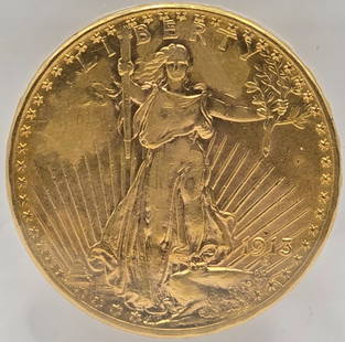 1913-D United States Saint-Gaudens Double Eagle $20.00 Gold Piece: 1913-D United States Saint-Gaudens Double Eagle $20.00 Gold Piece. Nice condition. The coin is .900 fine and the net weight is .96750 ounce of pure gold.