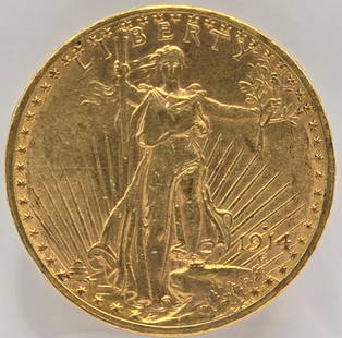 1914-S United States Saint-Gaudens Double Eagle $20.00 Gold Piece: 1914-S United States Saint-Gaudens Double Eagle $20.00 Gold Piece. Nice condition. The coin is .900 fine and the net weight is .96750 ounce of pure gold.