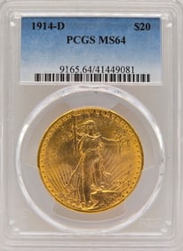 1914-D United States Saint-Gaudens Double Eagle $20.00 Gold Piece PCGS MS 64