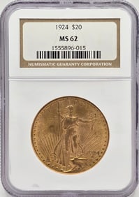 1924 United States Saint-Gaudens Double Eagle $20.00 Gold Piece NGC MS 62