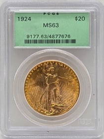 1924 United States Saint-Gaudens Double Eagle $20.00 Gold Piece PCGS MS 63