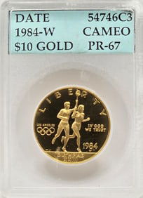 1984-W United States Los Angeles Olympiad $10 Gold Commemorative Proof Coin Accugrade PR 67 Cameo