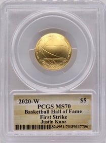 2020-W United States Basketball Hall Of Fame $5 Gold Commemorative Uncirculated Coin PCGS MS 70