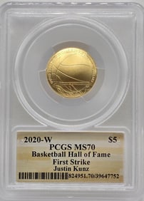 2020-W United States Basketball Hall Of Fame $5 Gold Commemorative Uncirculated Coin PCGS MS 70