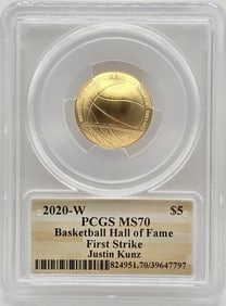 2020-W United States Basketball Hall Of Fame $5 Gold Commemorative Uncirculated Coin PCGS MS 70