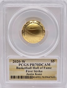 2020-W United States Basketball Hall Of Fame $5 Gold Commemorative Proof Coin PCGS PF 70 DCAM