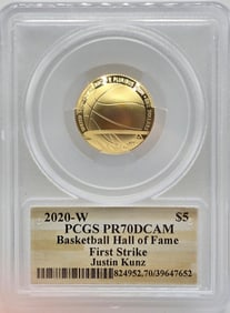 2020-W United States Basketball Hall Of Fame $5 Gold Commemorative Proof Coin PCGS PF 70 DCAM
