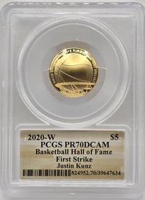 2020-W United States Basketball Hall Of Fame $5 Gold Commemorative Proof Coin PCGS PF 70 DCAM