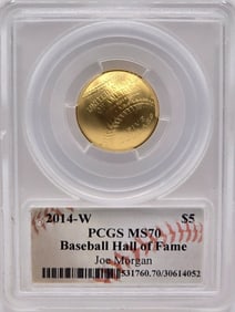 2014-W United States Baseball Hall Of Fame $5 Gold Commemorative Unc. Coin PCGS MS 70 Joe Morgan