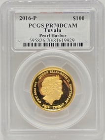 2016-P Tuvalu $100 Pearl Harbor One Ounce Proof Gold Coin PCGS PF 70 DCAM