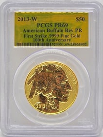 2013-W United States American Buffalo $50 Reverse Proof One Ounce .9999 Fine Gold Coin PCGS PR 69