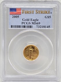 2005 United States $5 American Eagle 1/10 Ounce Fine Gold Coin PCGS MS 69 First Strike
