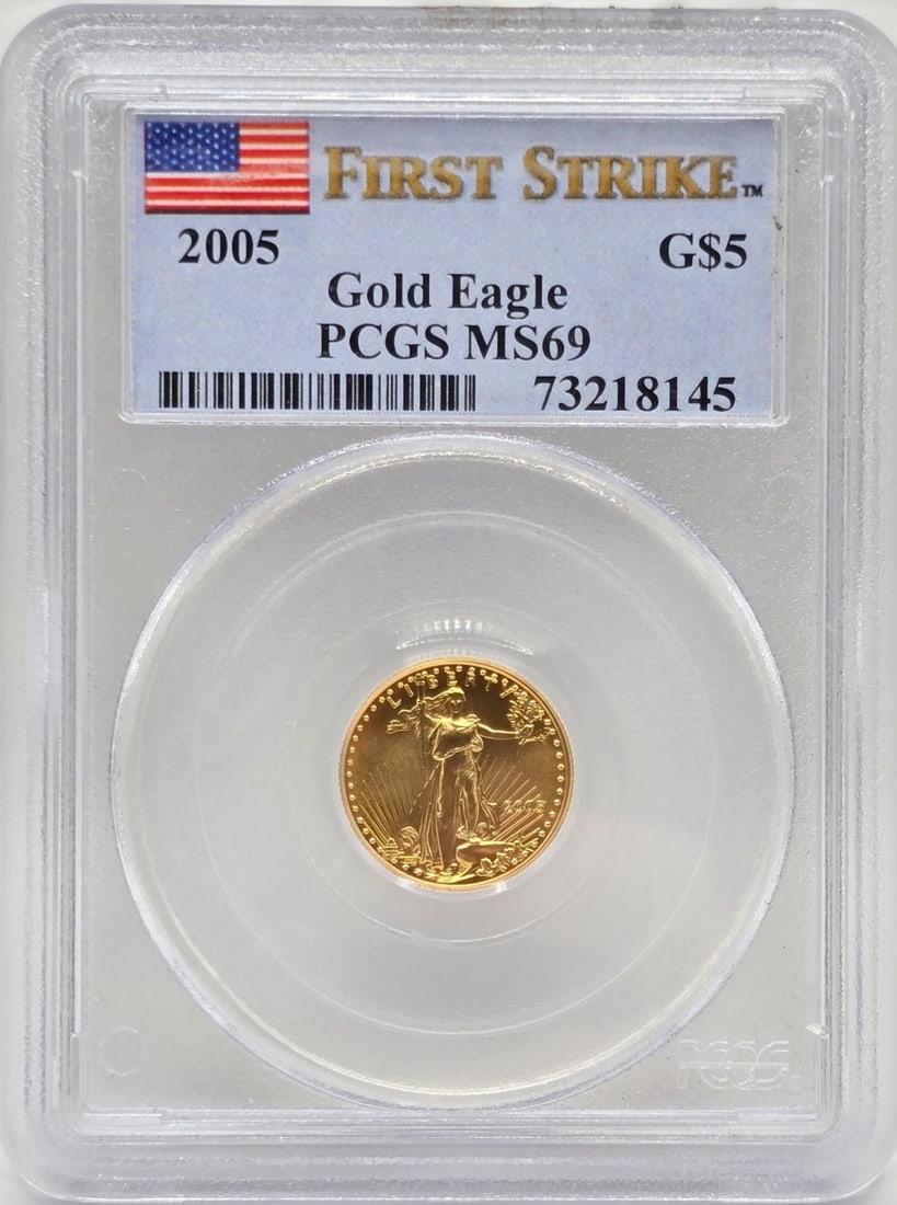 2005 United States $5 American Eagle 1/10 Ounce Fine Gold Coin PCGS MS 69 First Strike (1 of 4)