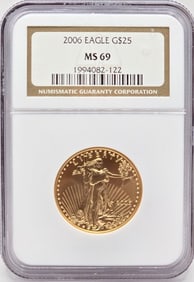 2006 United States $25 American Eagle 1/2 Ounce Fine Gold Coin NGC MS 69