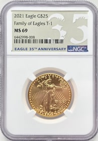 2021 United States $25 Type-1 American Eagle 1/2 Ounce Fine Gold Coin NGC MS 69