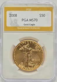 2008 United States $50 American Eagle One Ounce Fine Gold Coin PGA MS 70
