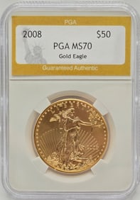 2008 United States $50 American Eagle One Ounce Fine Gold Coin PGA MS 70