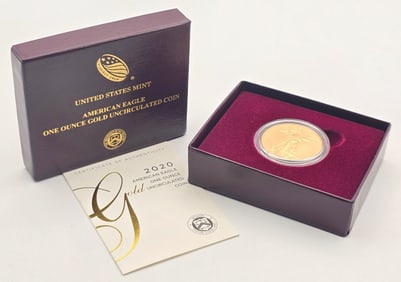 2020 United States $50 American Eagle One Ounce Fine Gold Uncirculated Coin In Box With COA