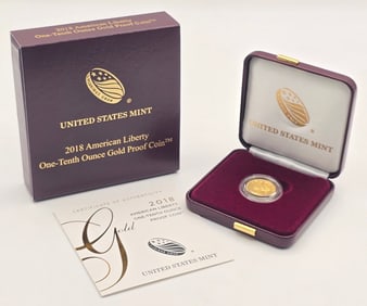 2018 United States American Liberty 1/10 Ounce Gold Proof Coin In Box With COA
