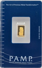 Swiss PAMP 1 Gram .9999 Fine Gold Bar In Original Packaging