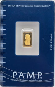 Swiss PAMP 1 Gram .9999 Fine Gold Bar In Original Packaging
