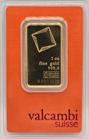 Swiss Valcambi One Troy Ounce .9999 Fine Gold Bar In Original Packaging