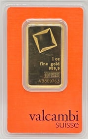 Swiss Valcambi One Troy Ounce .9999 Fine Gold Bar In Original Packaging