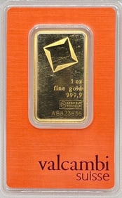 Swiss Valcambi One Troy Ounce .9999 Fine Gold Bar In Original Packaging