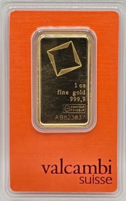 Swiss Valcambi One Troy Ounce .9999 Fine Gold Bar In Original Packaging
