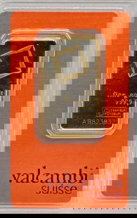 Swiss Valcambi One Troy Ounce .9999 Fine Gold Bar In Original Packaging: Swiss Valcambi 1 Troy Ounce .9999 Fine Gold Bar In Original Packaging.