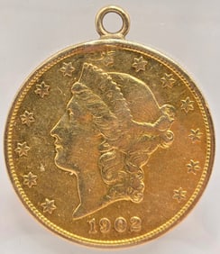 1902-S United States $20 Liberty Head Gold Piece With Attached Bail