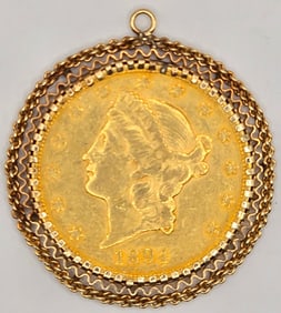 14K Yellow Gold Pendant With U.S. 1894-S $20 Liberty Head Gold Piece