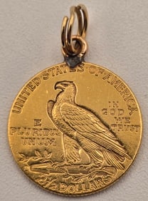 1914-D United States $2.50 Quarter Eagle Indian Head Gold Coin With Attached Bail