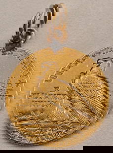 1914-D United States $2.50 Quarter Eagle Indian Head Gold Coin With Attached Bail: 1914-D United States $2.50 Quarter Eagle Indian Head Gold Coin With Attached Bail. The coin is 90% fine and contains .12094 ounce of pure gold. Total weight is approximately 4.41 grams.