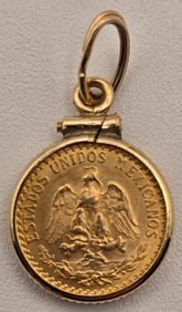 1919 Mexico Dos Pesos Gold Coin In 10K Gold Bezel