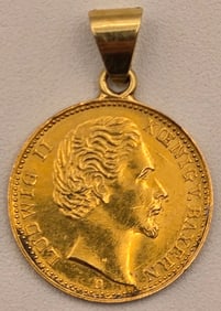 Fantasy 14K Yellow Gold German 1887 Five Mark Coin Pendant