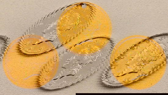 (3) 1849-1854 United States $1 Liberty Head Gold Coins Love Token-Modified-Damaged: (3) 1849-1854 United States $1 Liberty Head Gold Coins Love Token-Modified-Damaged. The coins all have issues including a hole, engraved, solder marks, and a ground edge. The coins are 90% pure gold a