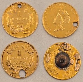 (4) 1854-1889 United States $1 Indian Head Gold Coins Love Tokens-Holes-Damaged