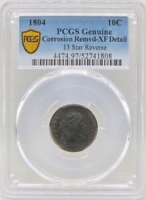 1804 United States Draped Bust 13 Star Reverse Dime PCGS Genuine Corrosion Removed XF Detail