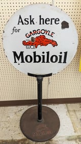 Vintage DSP Mobiloil Gargoyle Lollipop Curb Sign w / Base