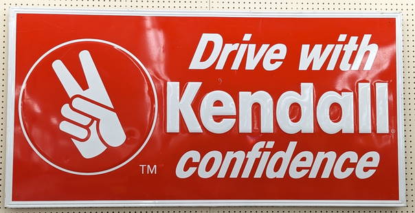 Vintage 6ft SST Kendall Motor Oil Embossed Sign: Vintage single sided embossed metal Kendall Motor Oil advertising sign. Appears to be in nice condition with some scratches , light paint loss, and wear from use and age. Measures approximately 6ft ac