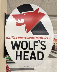 Vintage DST Wolfs Head Motor Oil Flange Sign