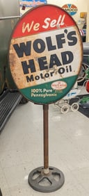 Vintage DST Wolf?s Head Motor Oil Curb Sign