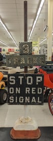 Vintage Railroad Signs W/ Reflectors On Pole