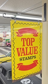 Vintage DST Top Value Stamps Sign w/ Bracket