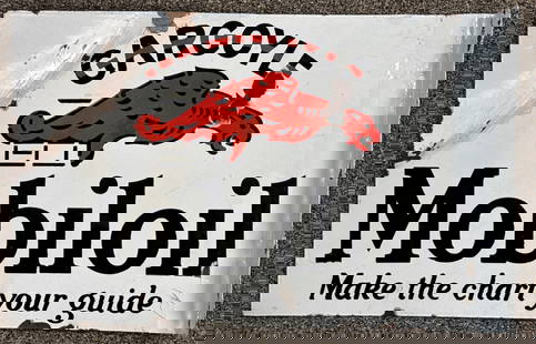DSP Mobiloil Gargoyle Flange Sign: Double sided porcelain Mobiloil Gargoyle advertising sign with flange. Fair condition with porcelain loss, touch-ups, bends, and wear from use and age. Flange has been modified and repainted.