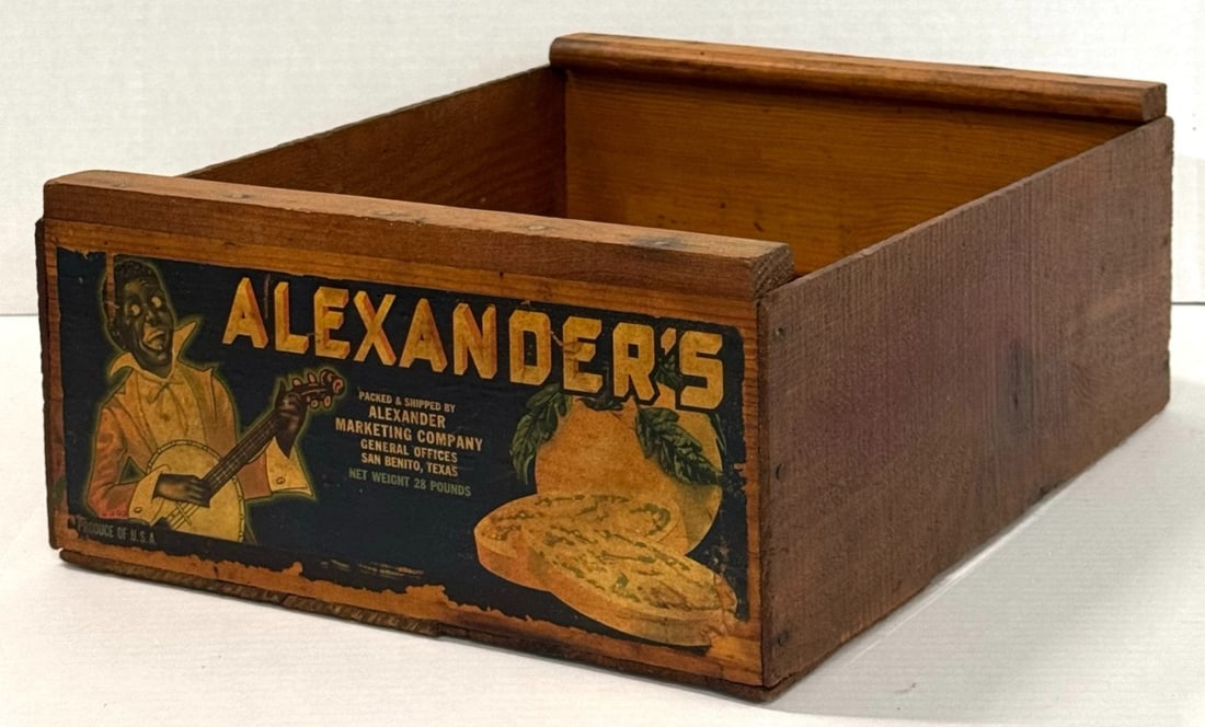 Alexander's Wooden Tomato Crate: Alexander's Wooden Tomato Crate. Packed and Shipped by Alexander Marketing Company General Offices San Benito, Texas. The End Panel has a Lithographed Label that is Still Largely Intact and Displays V