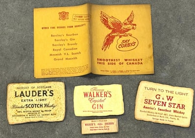 (5) Vtg. Advertising G & W Seven Star Whiskey Grow Sponges, Walker's Deluxe Bourbon Compressed Spong
